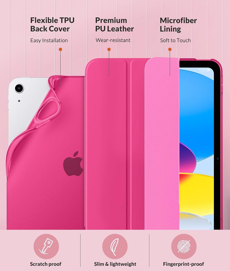 MoKo Case for New iPad (A16) 11th Generation 2025/ 10th Generation 2022, iPad 11 inch/ 10.9 inch Case with Soft TPU Translucent Frosted Back Cover, Auto Wake/Sleep, Support Touch ID, Bright Pink - Image 4